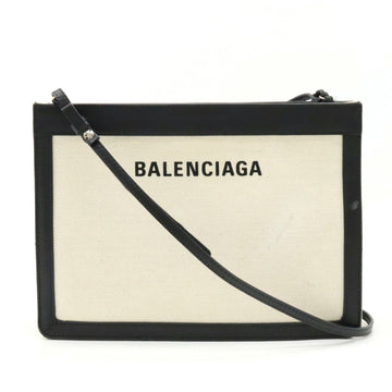 BALENCIAGA Navy Pochette Shoulder Bag Canvas Leather Natural Black 339937
