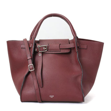 CELINE 2Way Bag Handbag Shoulder Big Small Calf Bordeaux Silver Hardware Women's
