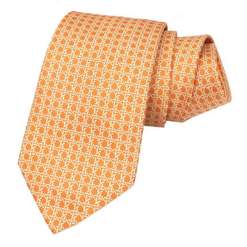 HERMES tie silk twill geometric pattern orange men's