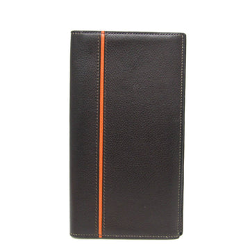 HERMES MC2 Fleming Men,Women Evergrain Leather Long Bill Wallet [bi-fold] Dark Brown,Orange
