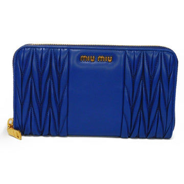 MIU MIUMIU Long Wallet Matelasse Patch Zip Around Nappa Gathered Blue Inkiostro 5M0506 2E6N F0021 Women's