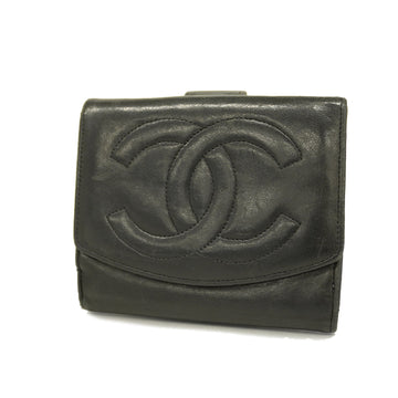 CHANELAuth  Bi-fold Wallet Gold Metal Fittings Women's Lambskin Wallet [bi-fold] Black