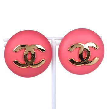 CHANEL here mark earrings vintage gold plated pink 24 ladies