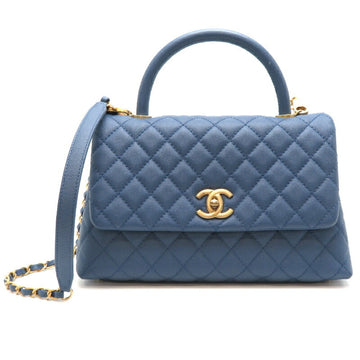 CHANEL Coco Handle 29 Women's Handbag A92991 Caviar Skin Blue ×