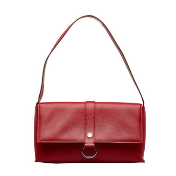 BURBERRY Nova Check One Shoulder Bag Handbag Red Leather Women's