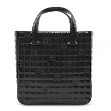 CHANEL Chocolate Bar Coco Mark Handbag Tote Bag Enamel Patent Leather Black A20131