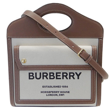 BURBERRY bag Lady's handbag shoulder 2way canvas leather pocket natural tongue brown white