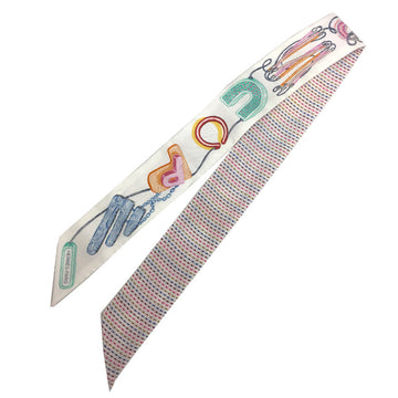 HERMES2023  Twilly Pointier Embroidery Chevaloscope White/Blue/Rouge/Veil 100% Silk Scarf Muffler