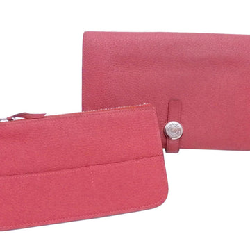 HERMES bi-fold long wallet Dogon GM pink orange red leather x silver metal fittings