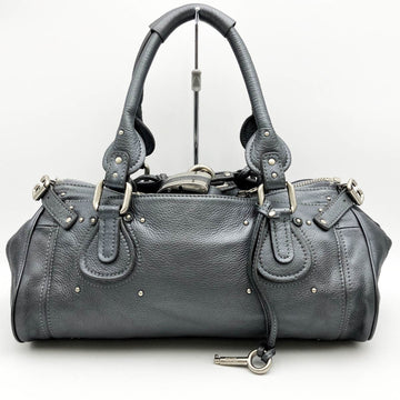 CHLOE  Handbag Shoulder Bag Paddington Gray Metallic Leather Cadena Padlock Silver Hardware Women's USED