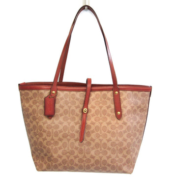 COACH Signature Market Tote 32714 Women's PVC,Leather Tote Bag Brown,Red Brown