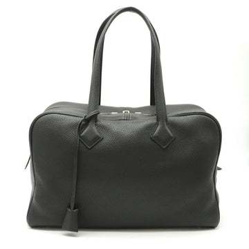 Hermes Victoria 35 Mini Boston Handbag Shoulder Bag Leather Taurillon Clemence Black T Stamp