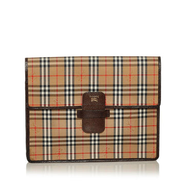 Burberry Nova Check Shadow Horse Clutch Bag Second Beige Brown Canvas Leather Women's BURBERRY
