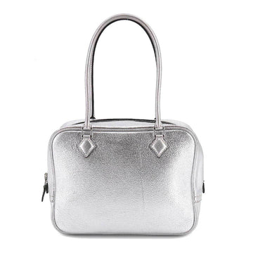 HERMES Mini Plume 20 Hand Bag Chevre Metallic Silver H Engraved Metal Fittings Olympic Limited