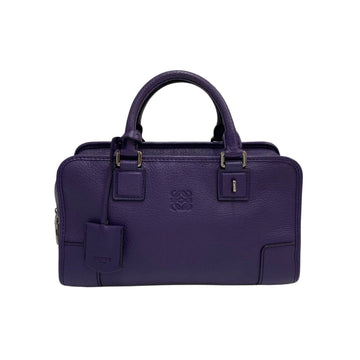 LOEWE Amazona 28 Anagram Logo Leather Genuine Handbag Mini Boston Bag Tote Purple