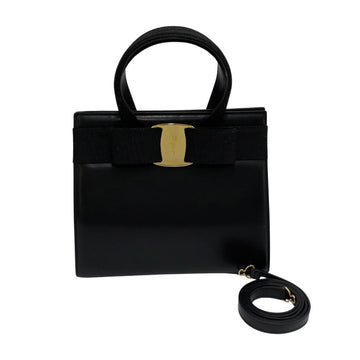 SALVATORE FERRAGAMO Vara Ribbon Metal Fittings 2way Handbag Shoulder Bag Black 89277