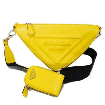 PRADA Shoulder Bag Triangle Leather Crossbody Enamel Embossed Logo Yellow 1BH190 2BYA F0377 Women's