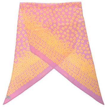 CHANEL scarf muffler pink yellow flower silk 100%  here mark see-through ladies