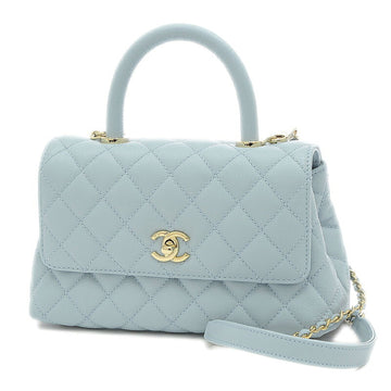 Chanel Top Handle 2Way Bag Caviar Skin Light Blue Gold Hardware A92990