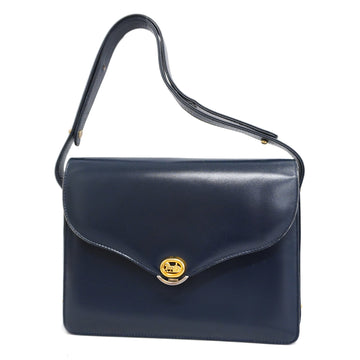 CELINEAuth  Carriage Metal Fittings Women's Leather Shoulder Bag Navy