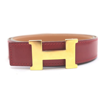 HERMES Leather Reversible Constance H Belt Ladies Red Beige 65 Gold Metal Fittings C Engraved