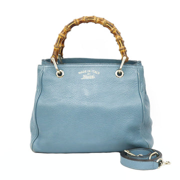 Gucci Shoulder Bag Bamboo Handbag Blue Ladies