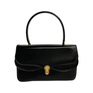 CELINE Vintage Logo Hardware Calf Leather Genuine Handbag Mini Tote Bag Black 56858
