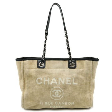 CHANEL Deauville Line Medium Tote MM Bag Shoulder Chain Beige Black A67001