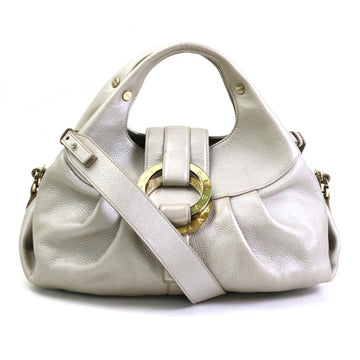 BVLGARI handbag shoulder bag Chandra leather pearl gray gold ladies