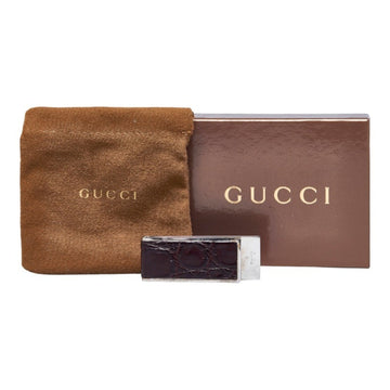 GUCCI Embossed Money Clip Silver Brown Metal Leather Men's