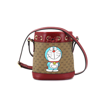 Gucci Doraemon Mini GG Supreme Bucket Bag Shoulder Brown Cherry Red 647801