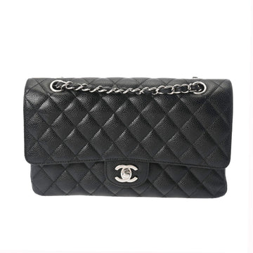 CHANEL Matelasse W Flap Chain Shoulder 25cm Black - Women's Caviar Skin Bag