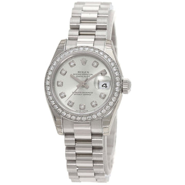 ROLEX 179136G Datejust 10P Bezel Diamond Ice Blue Watch Platinum PT Women's