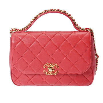 CHANEL Matelasse Coco Handle Red AS0970 Women's Leather Shoulder Bag