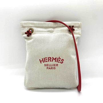 HERMES Bag Aline PM Natural Beige x Red Shoulder Flat Square Ladies Men's Cotton Canvas Leather
