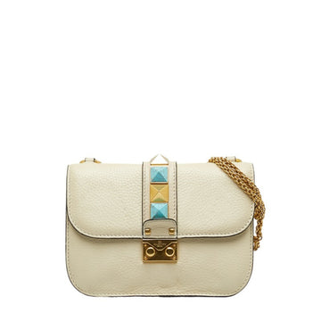 VALENTINO Studded Chain Shoulder Bag Ivory Leather Women's