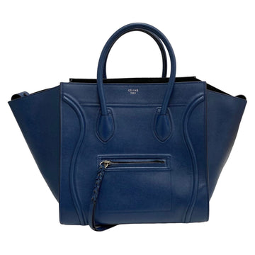CELINE Logo Luggage Phantom Leather Genuine Suede Handbag Tote Bag Blue