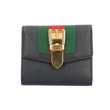 GUCCI Sylvie Sherry Line Trifold Wallet Leather 476081 Women's