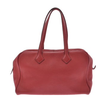 HERMES Victoria 35 Rouge Kazak P Engraved [around 2012] Unisex Taurillon Clemence Handbag