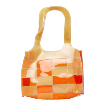 CHANEL Clear Bag Tote Shoulder Orange Beige Vinyl Ladies
