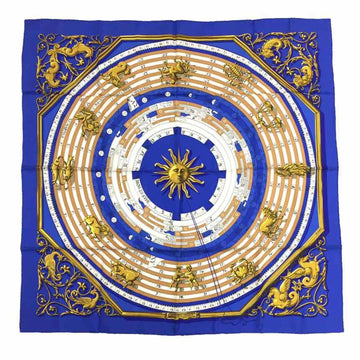 HERMES Scarf Muffler Carre 90 DIES ET HORE Astrology Constellation Pattern Horoscope Blue 100% Silk  aq7783