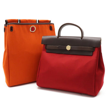 Hermes Yale Bag Ad PM Rucksack Handbag Toile Officier Leather Red Orange Dark Brown C Engraved