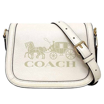 COACH shoulder bag white beige horse and carriage C4058 leather  flap saddle