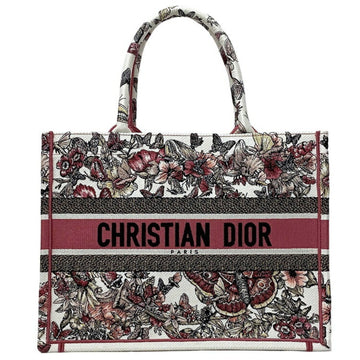 Christian Dior Tote Bag Book White Pink Gold Butterfly M1296ZRHQ M884 Canvas Embroidery Flower Ladies