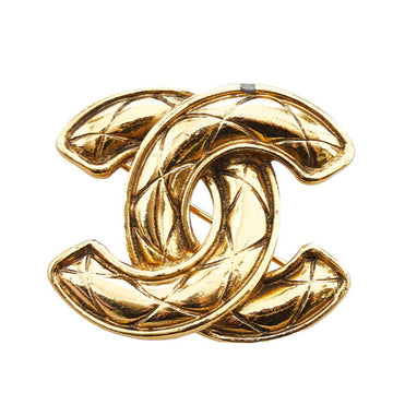 CHANEL Cocomark matelasse brooch gold plated ladies