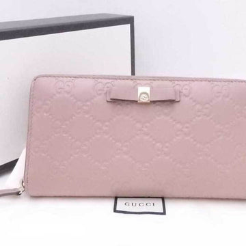 GUCCI Round Zipper Long Wallet Shima Leather Pink Beige Gold Women's 388680
