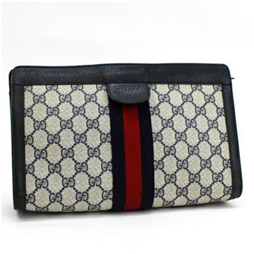 Gucci Old Shelly Line Second Bag PVC x Leather Off-White Navy GUCCI Men's Pouch