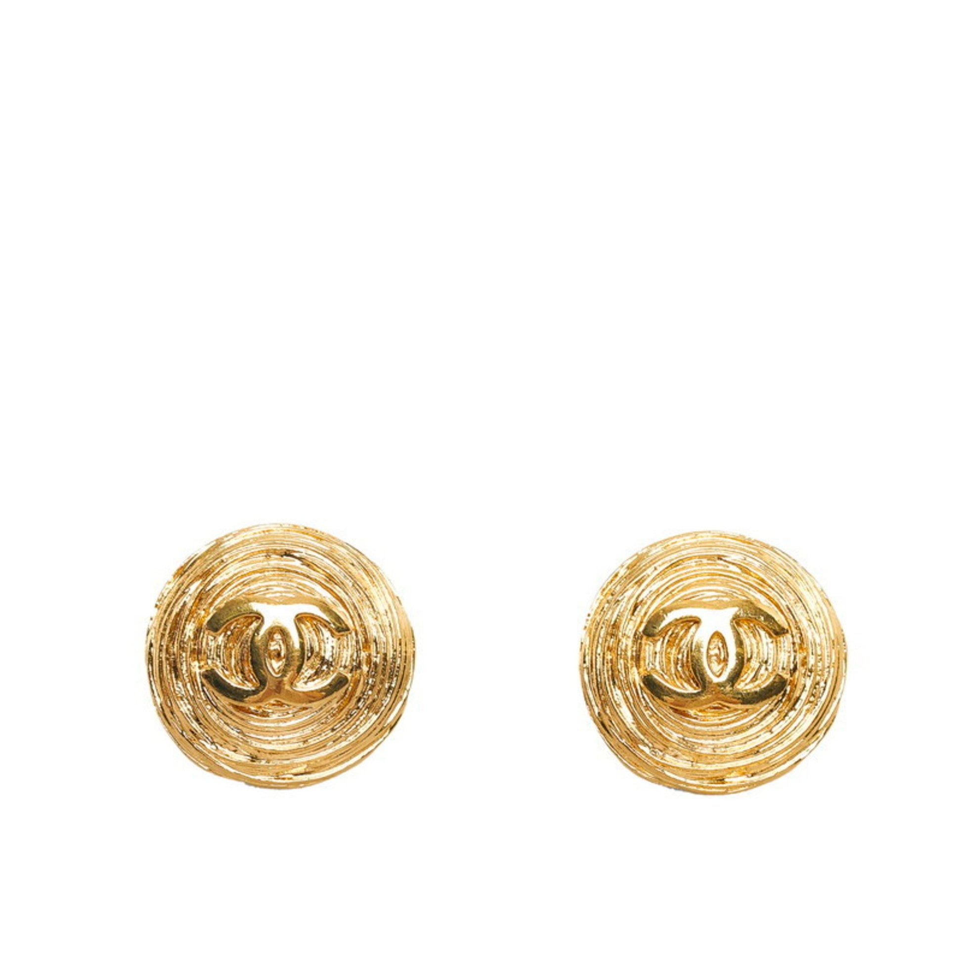 Chanel Coco Mark Round Earrings Gold Plated Women's Auction