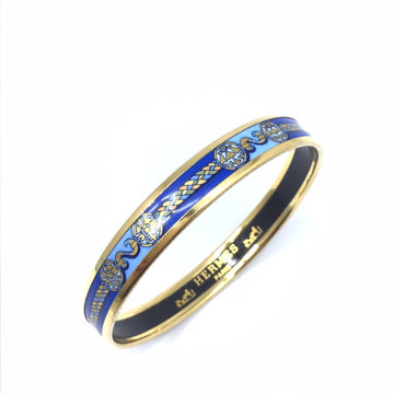 HERMES Enamel PM Bracelet Bangle Blue GP Gold Accessories Women's Men's Unisex