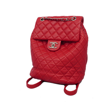 Chanel Matelasse Rucksack Women's Leather Backpack Red Color